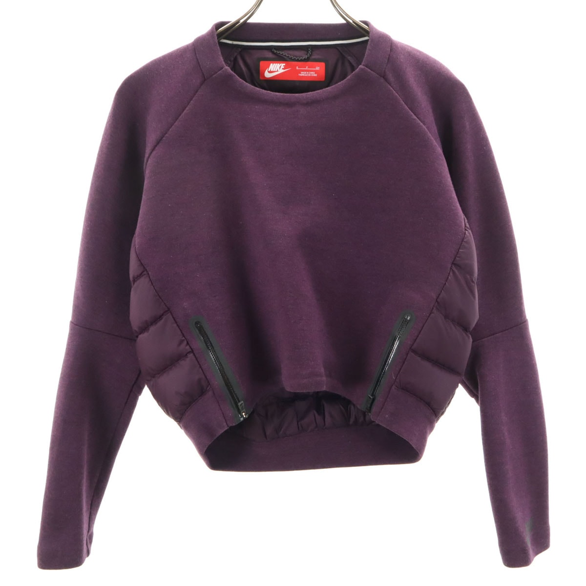 NIKE ナイキ 長袖 テック フリース エアロロフト ダウン切替 トレーナー S パープル クロップド