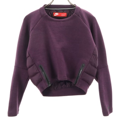 NIKE ナイキ 長袖 テック フリース エアロロフト ダウン切替 トレーナー S パープル クロップド