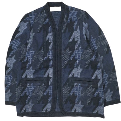 新品 Mame Kurogouchi マメクロゴウチ 23SS 日本製 Houndstooth Knitted Jacket ハウンドトゥースニットジャケット MM23PS-KN724 1 NAVY 定価71,500円 千鳥格子 アウター g23059