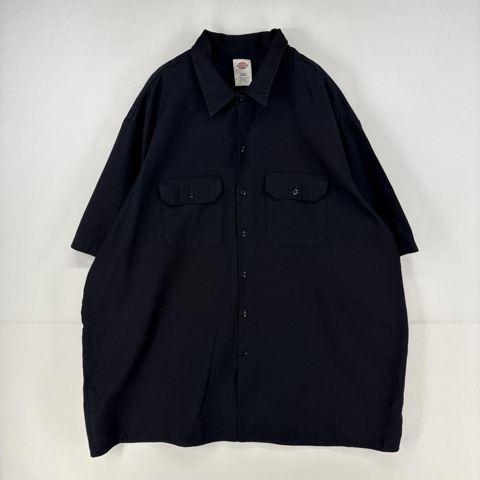 古着 ディッキーズ Dickies 半袖シャツ ワーク 胸ポケット 大きいサイズ 作業着 3XL ブラック 無地 メンズ