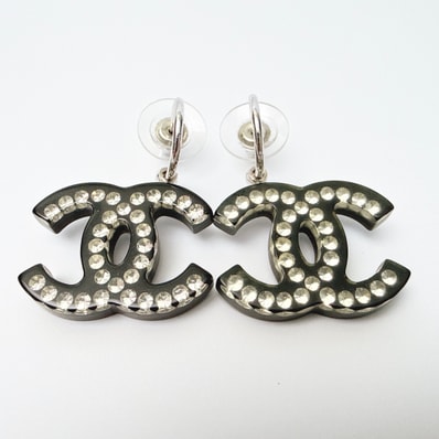 CHANEL シャネル ココマーク スイング ラインストーン ピアス ブラック レディース アクセサリー