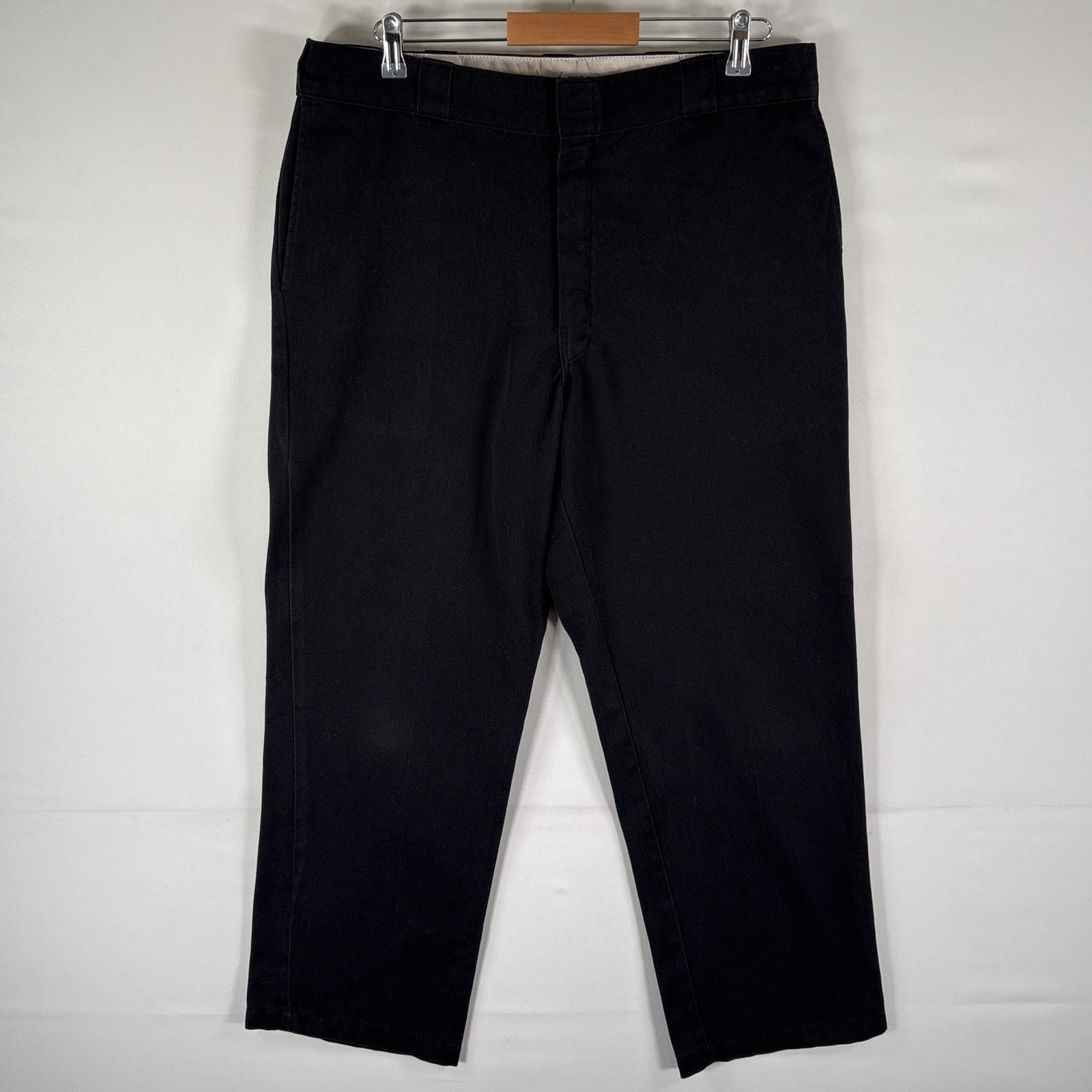 古着 ディッキーズ Dickies ワークパンツ 874 テーパード ワンポイントロゴ センタープレス 作業着 ジップ w38 L30  ブラック メンズ