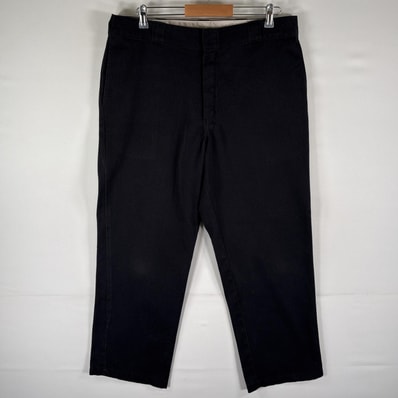 古着 ディッキーズ Dickies ワークパンツ 874 テーパード ワンポイントロゴ センタープレス 作業着 ジップ w38 L30 ブラック メンズ