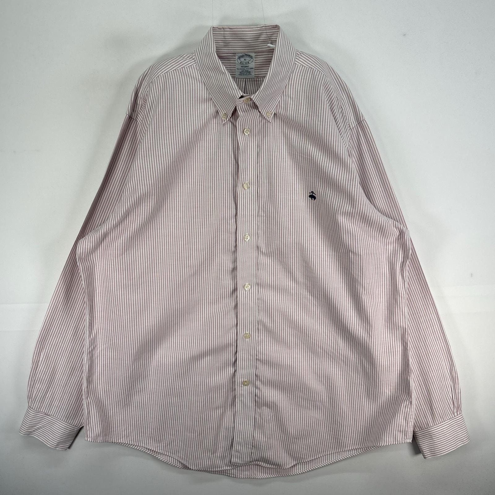 古着 ブルックスブラザーズ Brooks Brothers 長袖シャツ ロゴ 刺繍 ボタンダウン REGENT XL ピンク系 ストライプ メンズ