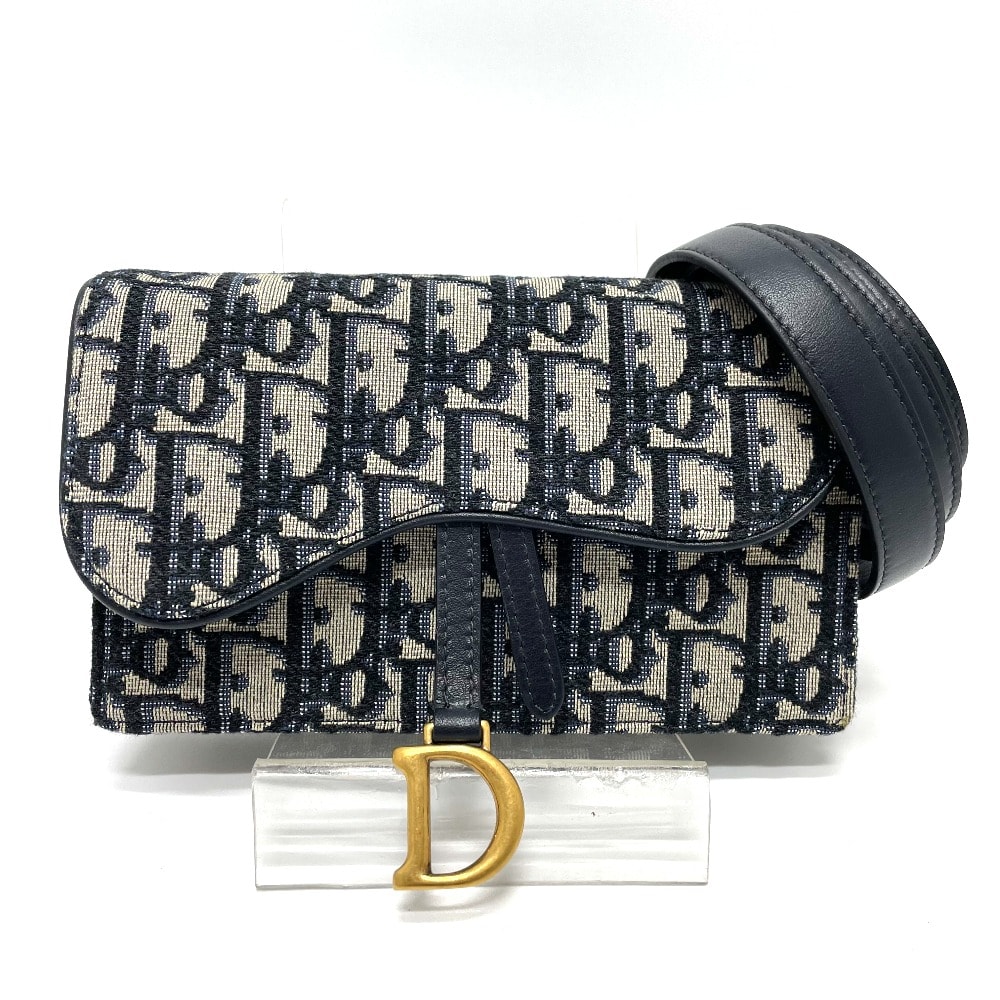 ディオール Dior サドル ベルトポーチ S5619CTZQ_M928 オブリーク トロッター カバン ウエストポーチ ボディバッグ ウエストバッグ レザー/キャンバス ネイビー 美品