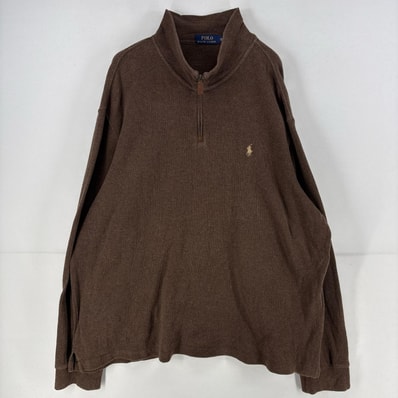 古着 ポロ・ラルフローレン POLO RALPH LAUREN スウェット ハーフジップ ワンポイント 刺繍 トレーナー ニット 2XL ブラウン メンズ