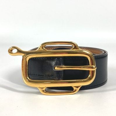 エルメス HERMES ロゴ ヴィンテージ ズボン用ベルト ベルト ボックスカーフ I〇刻 ブラック