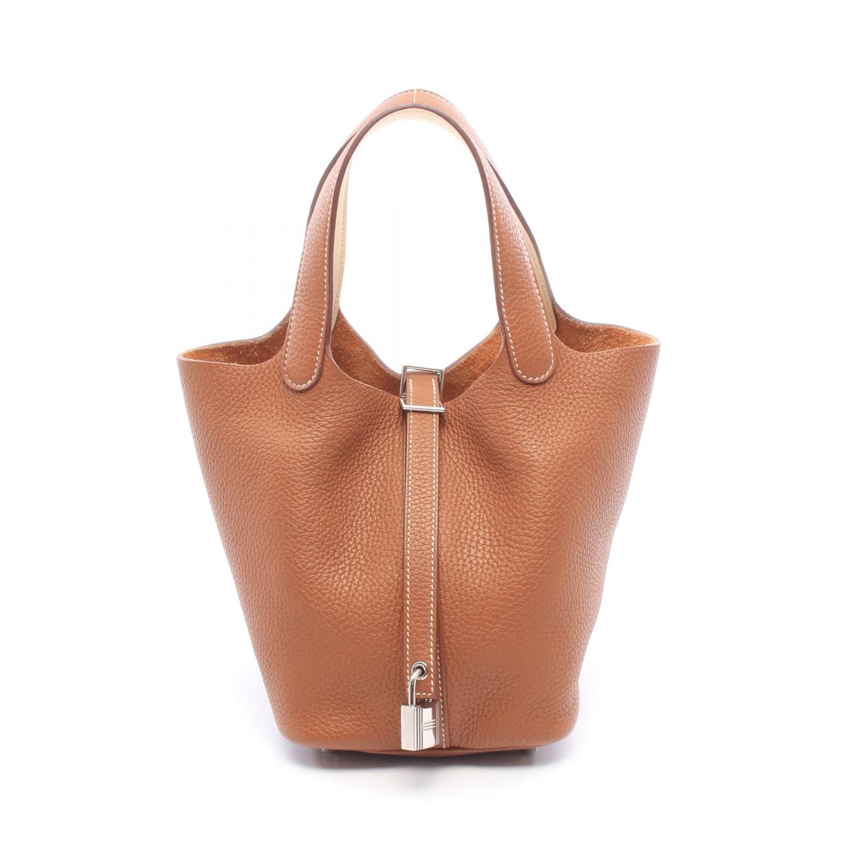 エルメス HERMES ピコタンロック エクラPM ハンドバッグ バッグ レザー トリヨンクレマンス トリヨンクレマンス ゴールド Y刻印(2020年製造) レディース ブラウン系 / ホワイト系 / ナタ 【中古】