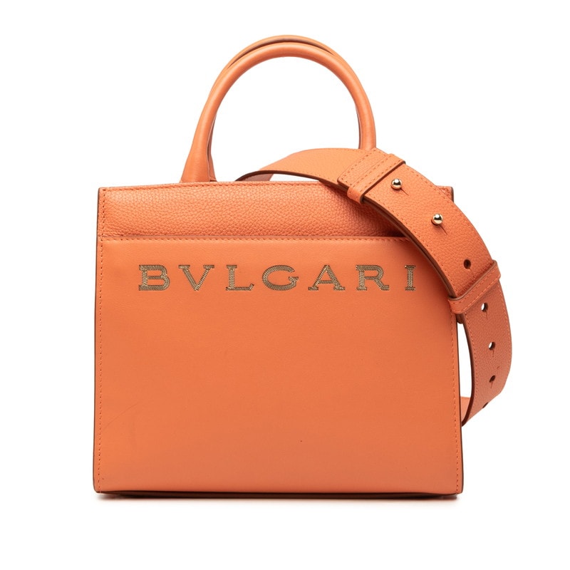 ブルガリ ロゴ ハンドバッグ ショルダーバッグ 2WAY オレンジ レザー レディース BVLGARI 【中古】