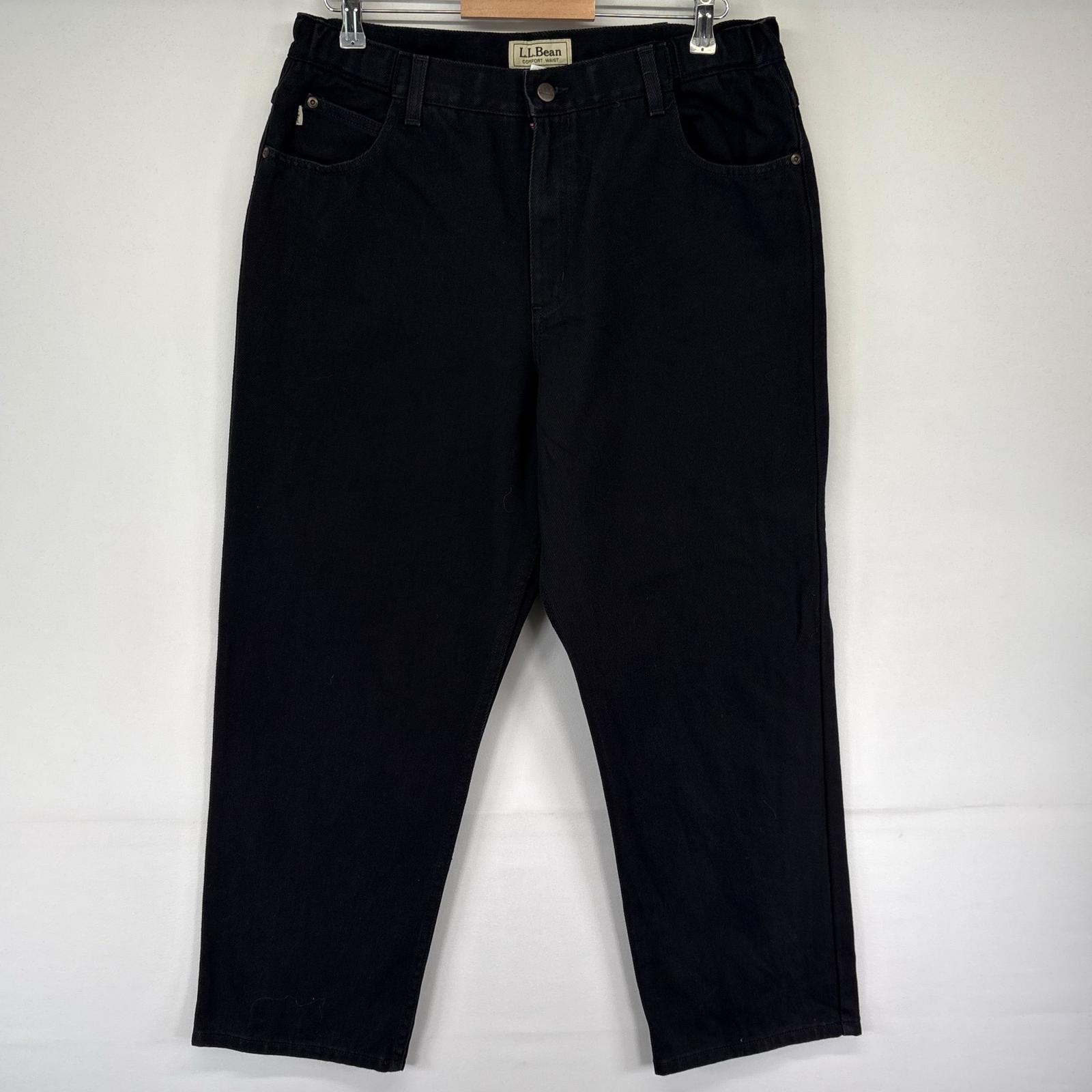 古着 エルエルビーン L.L.Bean デニム パンツ レザーパッチ テーパード ジーパン ジーンズ 5ポケット W35L28  ブラック系 メンズ