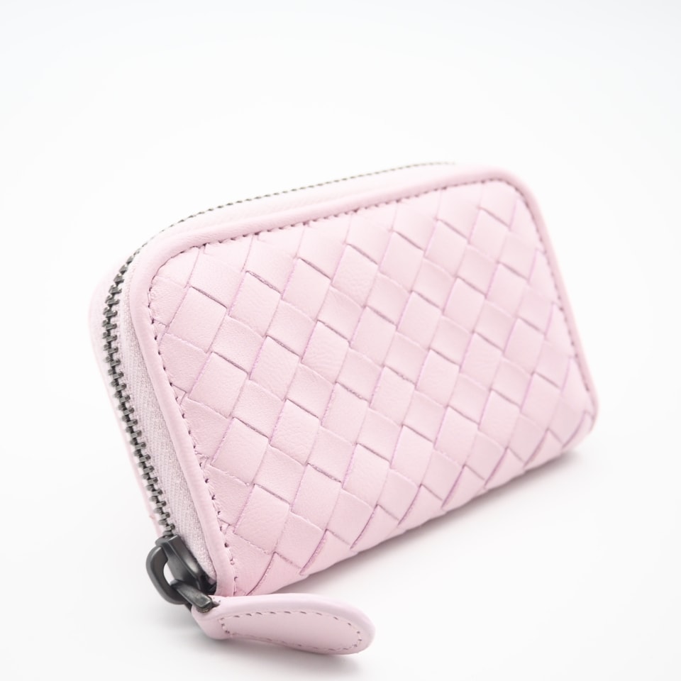 極美品 BOTTEGAVENETA ボッテガヴェネタ イントレチャート コインケース 114075 コインケース ピンク カーフレザー レディース