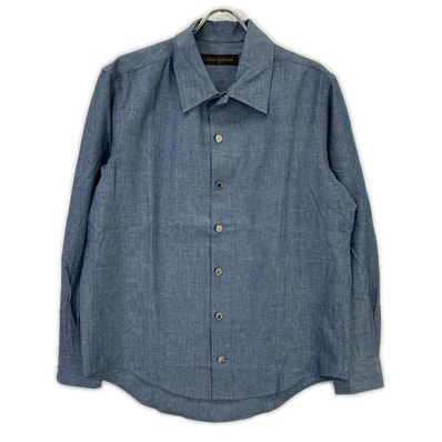 ルイヴィトン RM162 DKX HAS87W 16AW ブルー コットンウール シルバーボタンバックプリント長袖シャツ L