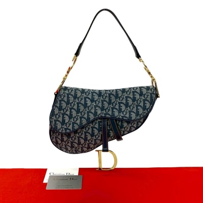 Christian Dior ディオール サドルバッグ トロッター CD ロゴ 金具 キャンバス レザー ショルダーバッグ ネイビー
30457