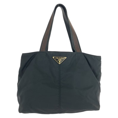美品 PRADA プラダ テスート 三角ロゴプレート ブラック 黒 ゴールド金具 ナイロン レザー/ トートバッグ ショルダーバッグ 506751 【中古】