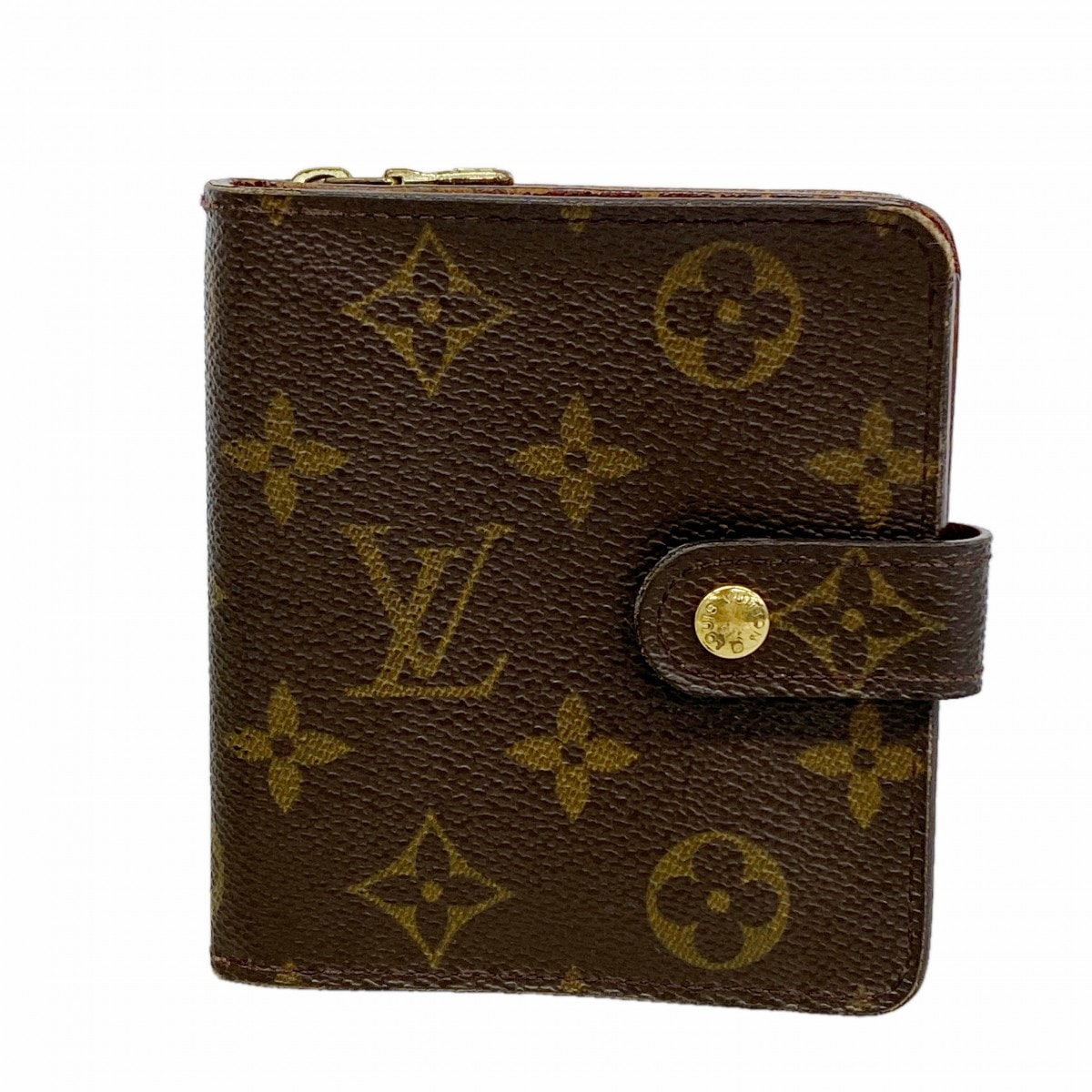 【6gd4952】ルイヴィトン 財布 モノグラム コンパクトジップ M61667 ブラウン【中古】レディース