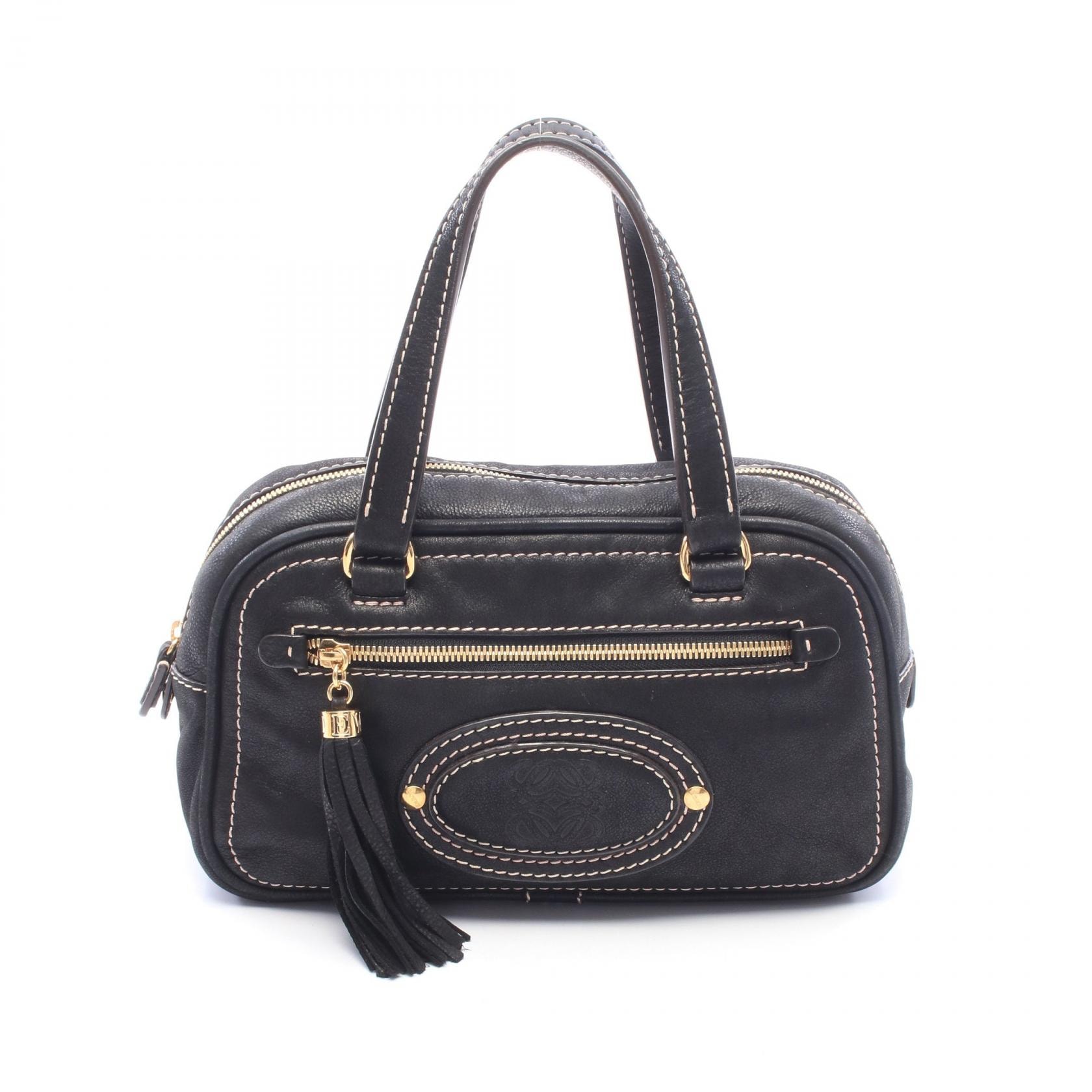 ロエベ LOEWE マドリード アナグラム タッセル ハンドバッグ バッグ レザー レディース ブラック系 【中古】