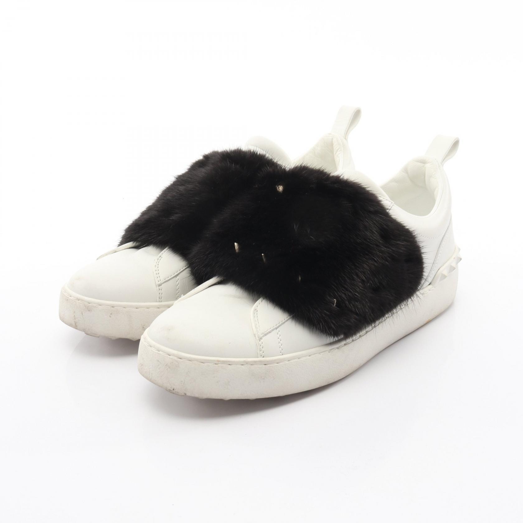 ヴァレンチノ Valentino スリッポン 靴 レザー ファー レディース ホワイト系 / ブラック系 【中古】