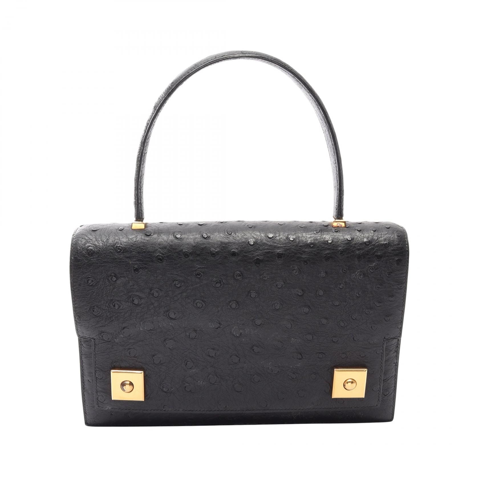 エルメス HERMES ピアノ25 ハンドバッグ バッグ オーストリッチ オーストリッチ ○U刻印(1991年製造) レディース ブラック系 【中古】