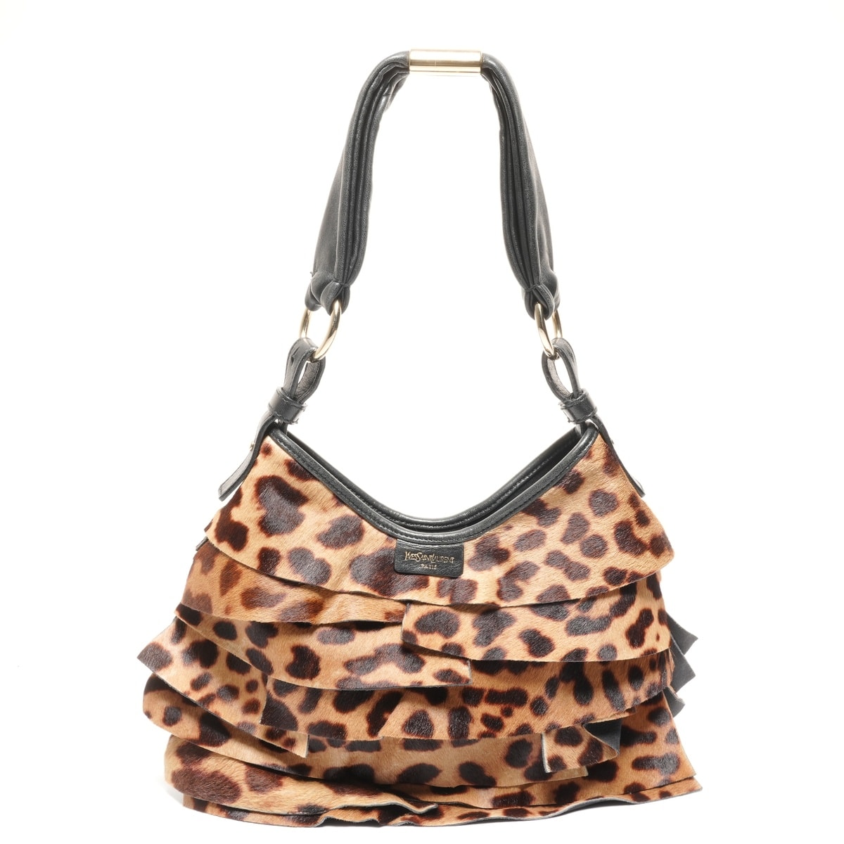 イヴ・サンローラン YSL フリル レオパード柄 ワンショルダー ショルダーバッグ【中古】