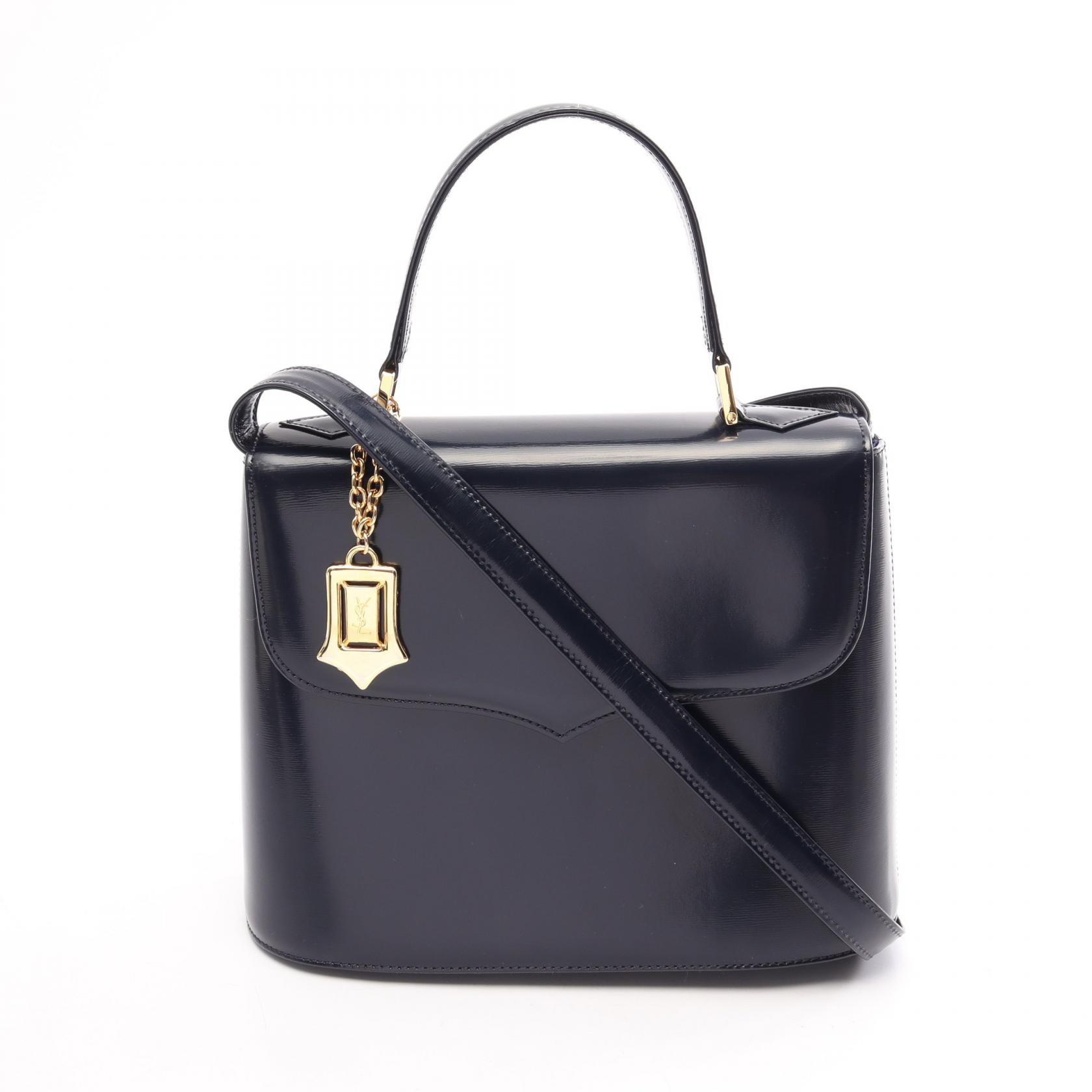 イヴ・サンローラン YVES SAINT LAURENT 2WAY ハンドバッグ バッグ レザー レディース ネイビー系 【中古】