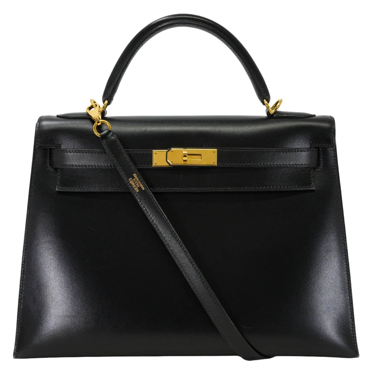 HERMES エルメス ショルダーバッグ ケリー32 外縫い 黒 (ブラック) ボックスカーフ ゴールド金具 □E刻印 SAランク【中古】