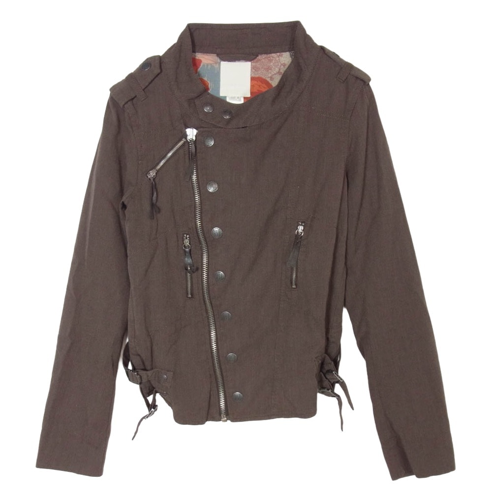 DIESEL ディーゼル コットン 裏地ハイビスカス柄 ナポレオン セミダブル ライダースジャケット ブラウン系 M【中古】