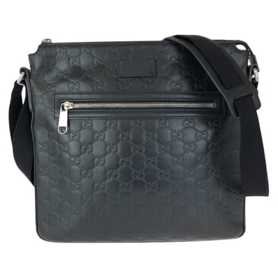 GUCCI グッチ グッチシマ ブラック 黒 シルバー金具 レザー ショルダーバッグ メッセンジャーバッグ 601221 【中古】