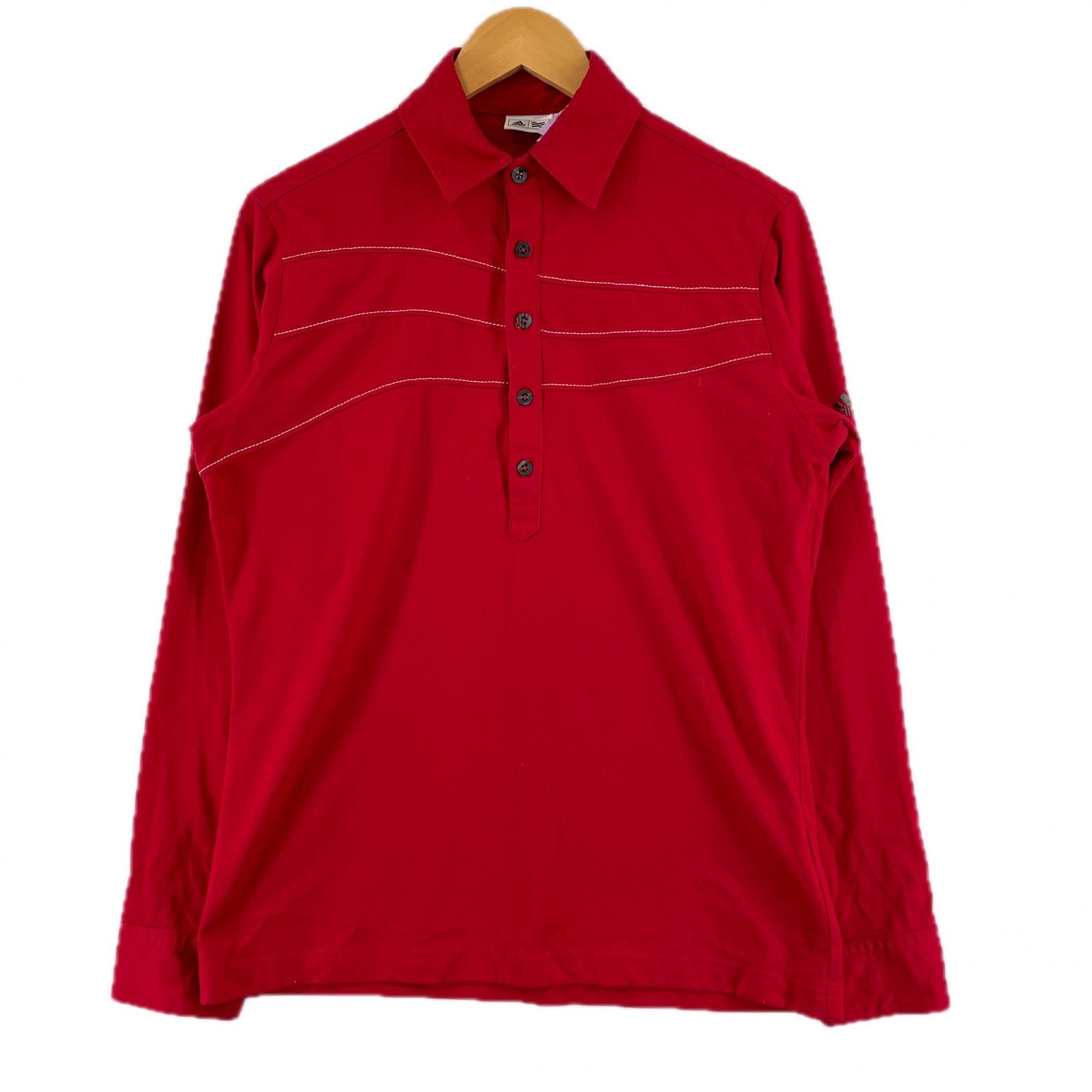 美品 adidas アディダス ブランドロゴ 秋冬 AW 長袖ポロシャツ ポリエステル レッド メンズ M【古着】【中古】