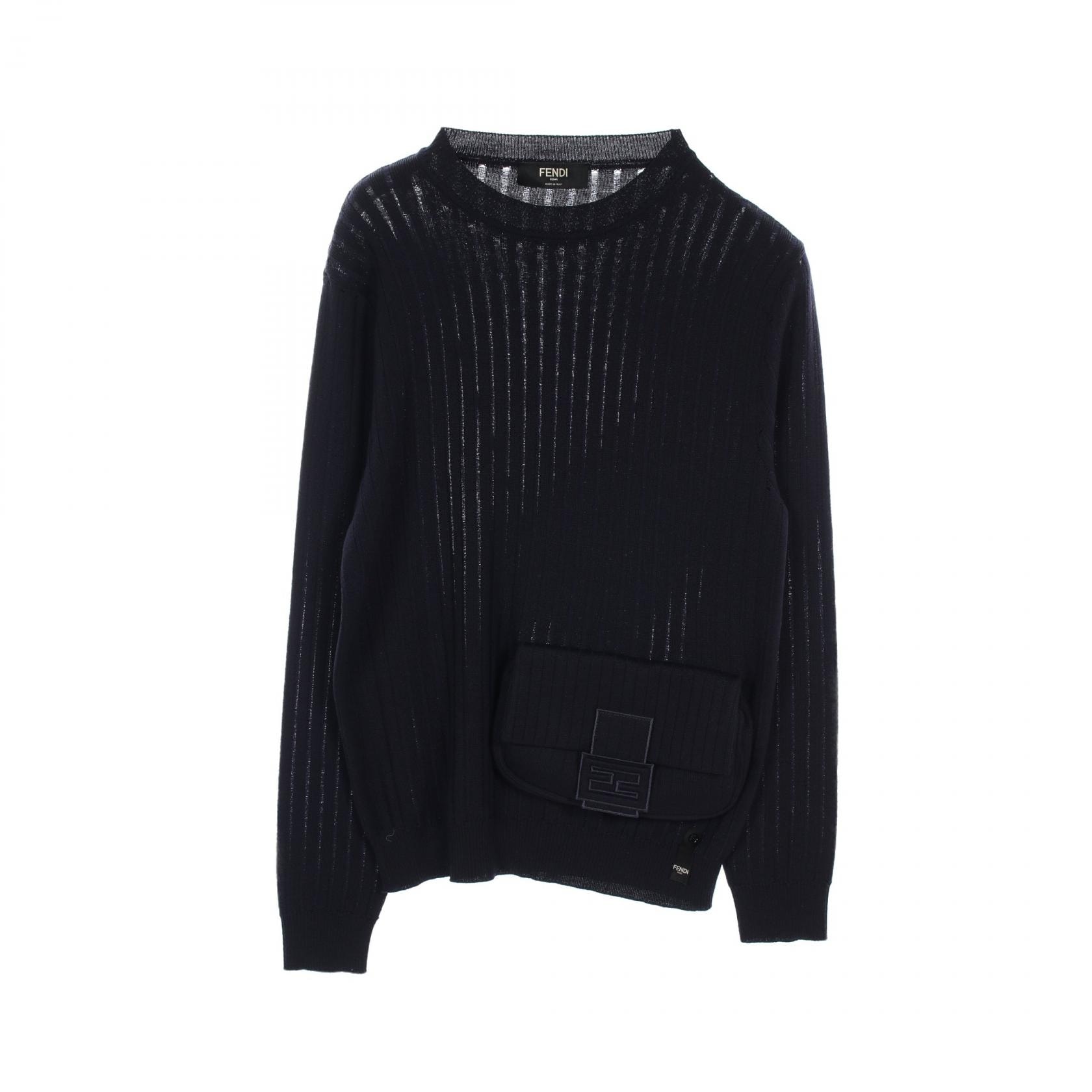 フェンディ FENDI FFロゴ ニット 衣料品 トップス ウール メンズ ネイビー系 【中古】