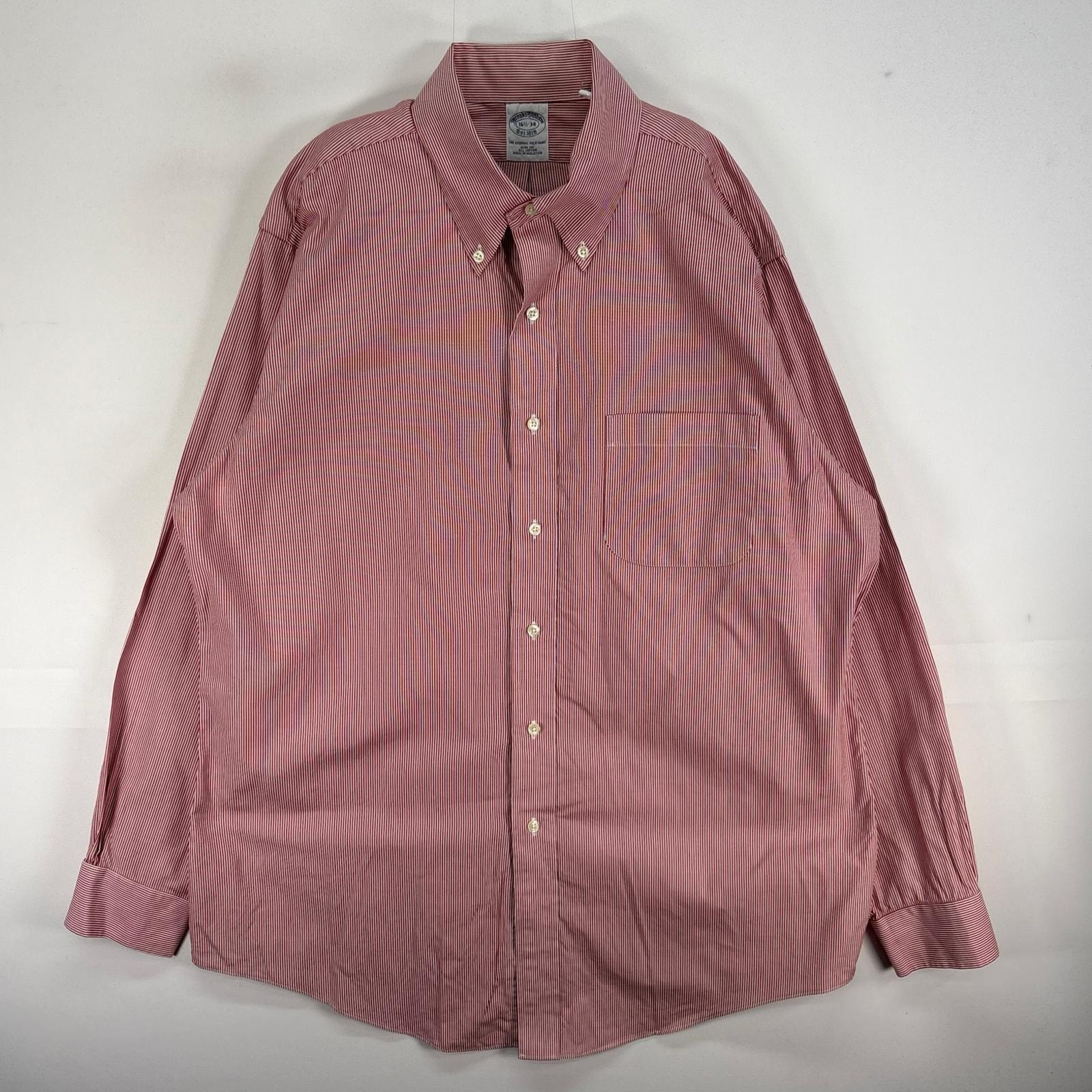 古着 ブルックスブラザーズ Brooks Brothers 長袖シャツ 胸ポケ ボタンダウン L  レッド系 ストライプ メンズ