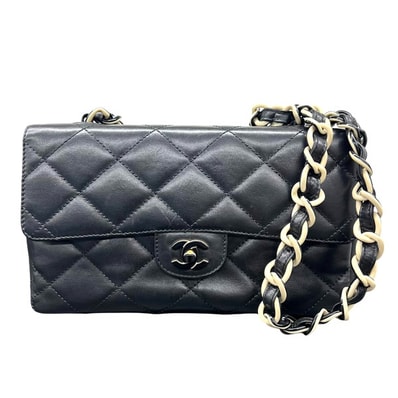 CHANEL 希少 美品 シャネル マトラッセ チェーンショルダーバッグ A15269 ラムスキン 6番台シリアル レザー プラスチック ブラック バイカラーチェーン シングルフラップ ヴィンテージ ココマーク ABランク 中古 鑑定済 シャネルバッグ