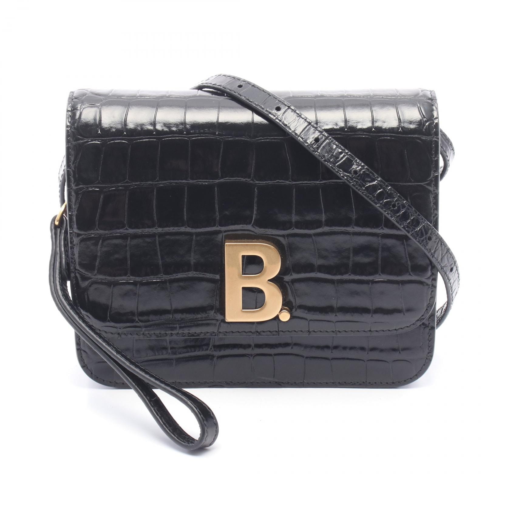 バレンシアガ BALENCIAGA ビードット クロコ型押し ショルダーバッグ バッグ レザー レディース ブラック系 592898 【中古】