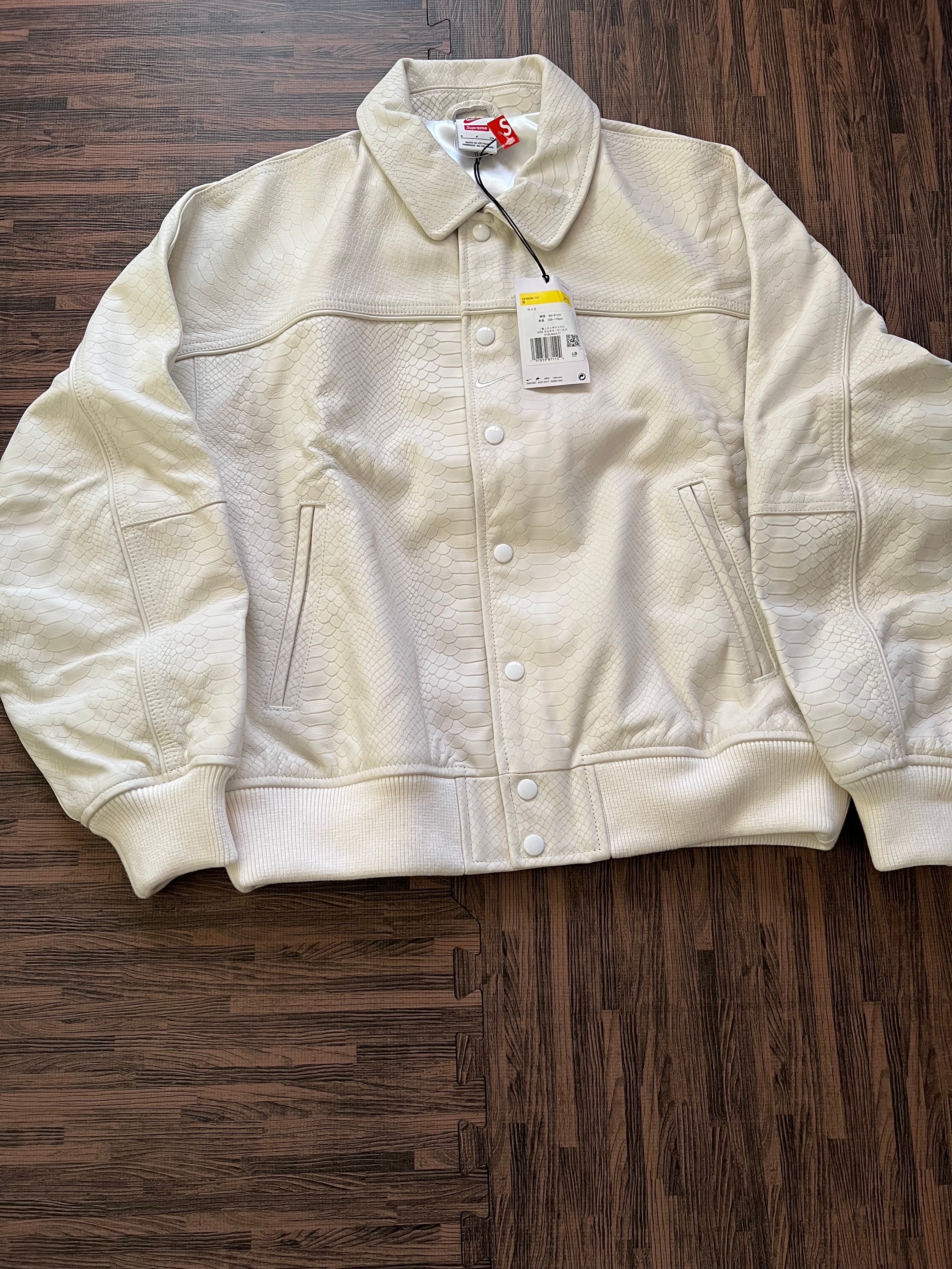 Supreme x Nike Leather Varsity Jacket "White"