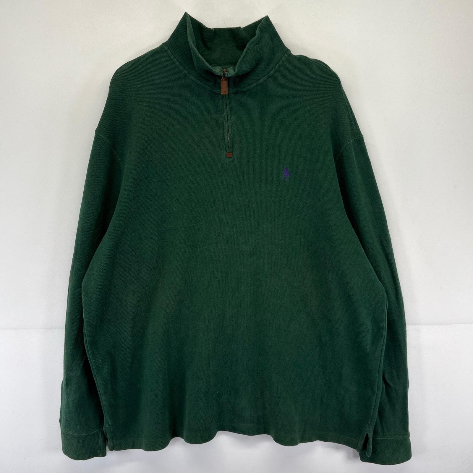 古着 ポロバイラルフローレン Polo by Ralph Lauren スウェット ワンポイントロゴ ハーフジップ トレーナー 2XL  グリーン系 メンズ