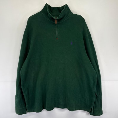 古着 ポロバイラルフローレン Polo by Ralph Lauren スウェット ワンポイントロゴ ハーフジップ トレーナー 2XL グリーン系 メンズ