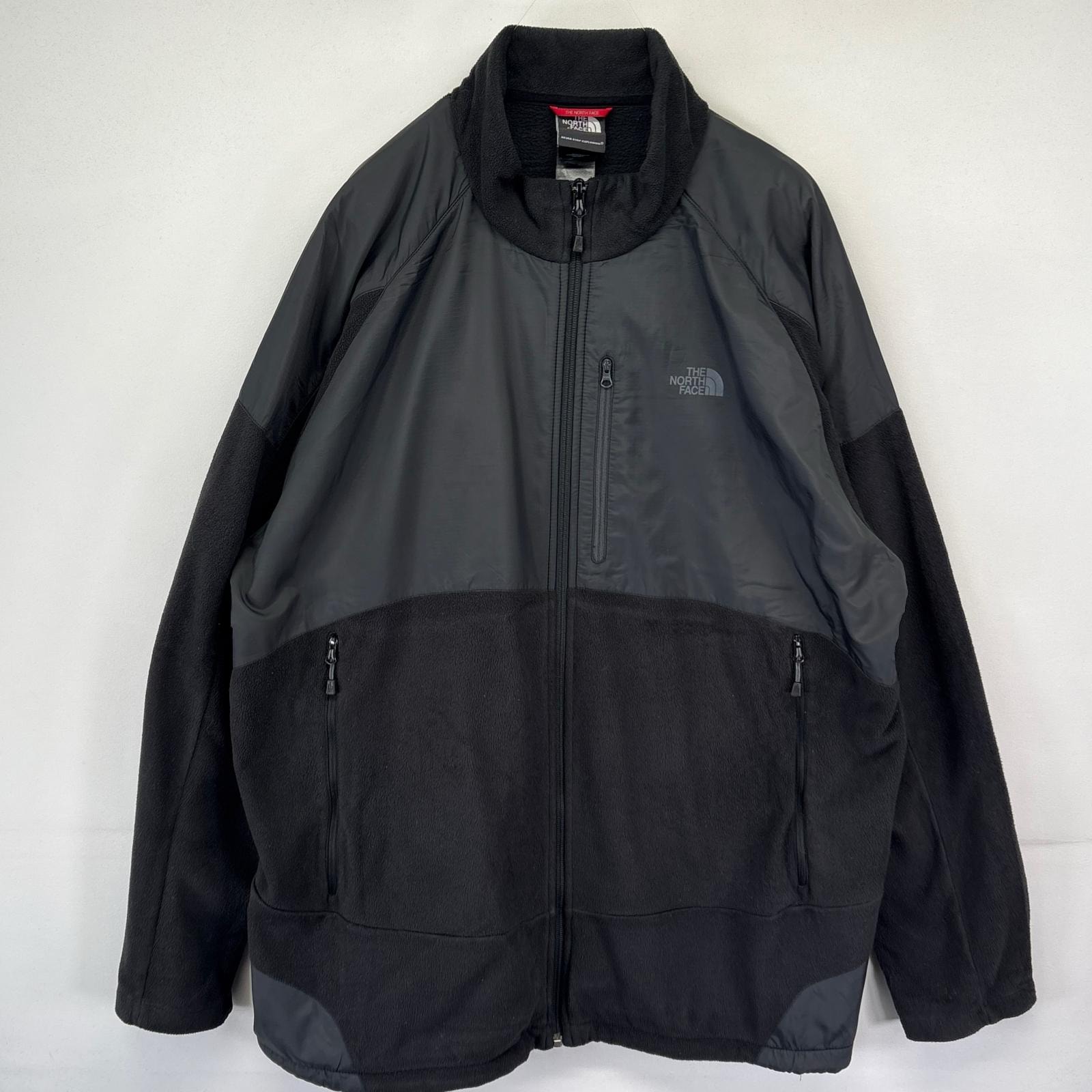 古着 ザ・ノースフェイス THE NORTH FACE フルジップフリースジャケット ワンポイントロゴ アウトドア 大きいサイズ 2XL  ブラック メンズ