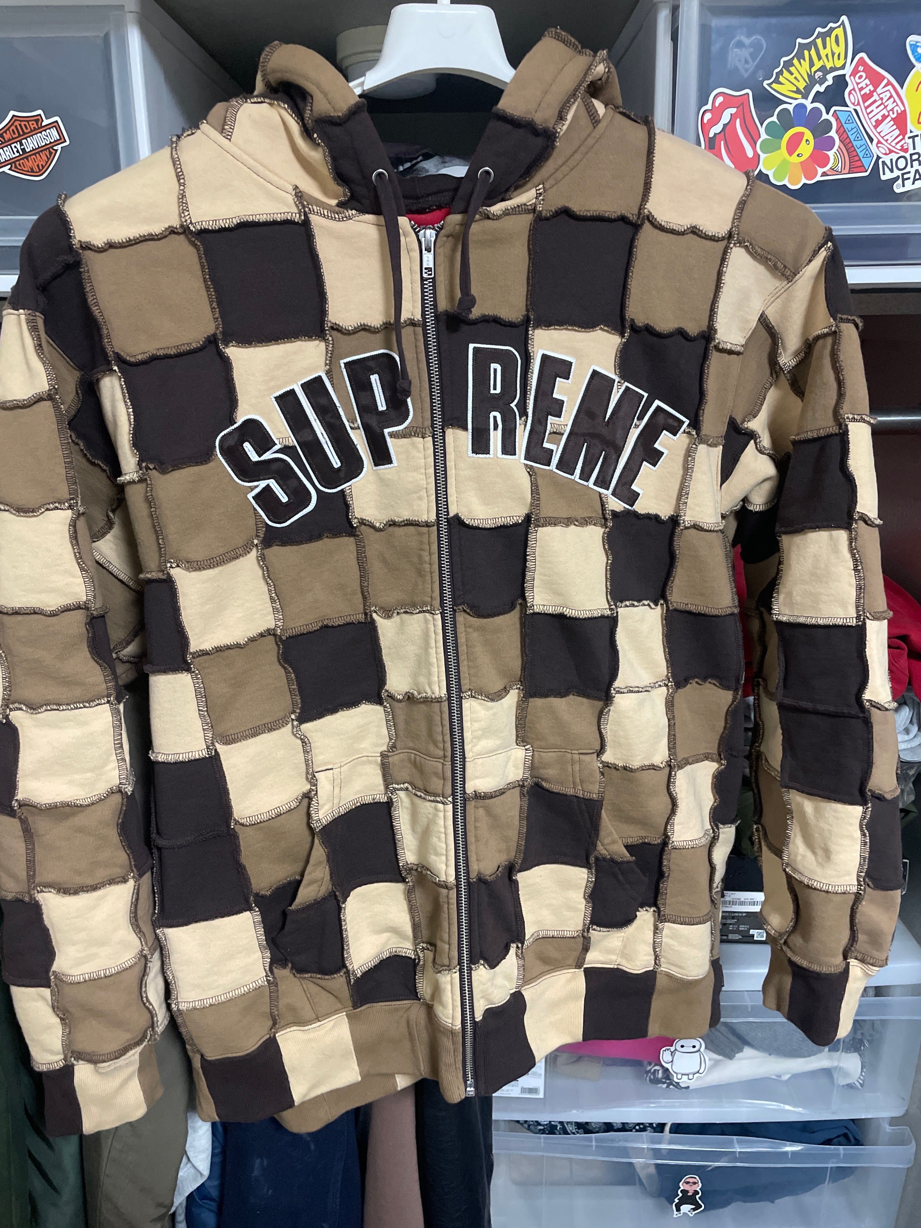 Supreme Reverse Patchwork Zip Up Hooded Sweatshirt "Brown"