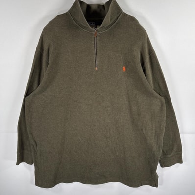 古着 ポロバイラルフローレン Polo by Ralph Lauren スウェット ハーフジップ ニット ワンポイント トレーナー 大きいサイズ 2XLT TALL グリーン系 メンズ