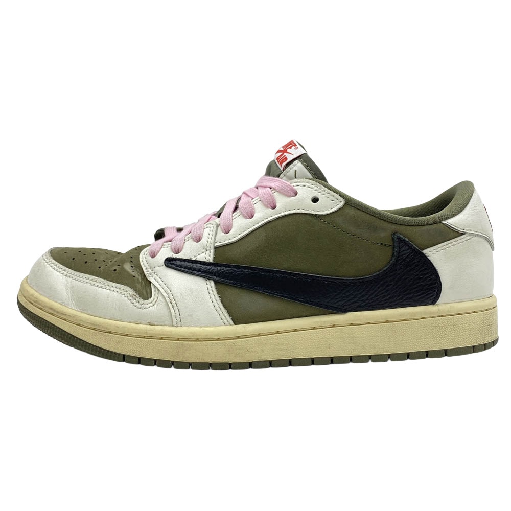NIKE ナイキ スニーカー DM7866-200 【フェイクバスターズ鑑定済】× Travis Scott Air Jordan 1 Low OG SP エアジョーダン1 ロー OG SP リバースオリーブスニーカー 26.5cm【中古】