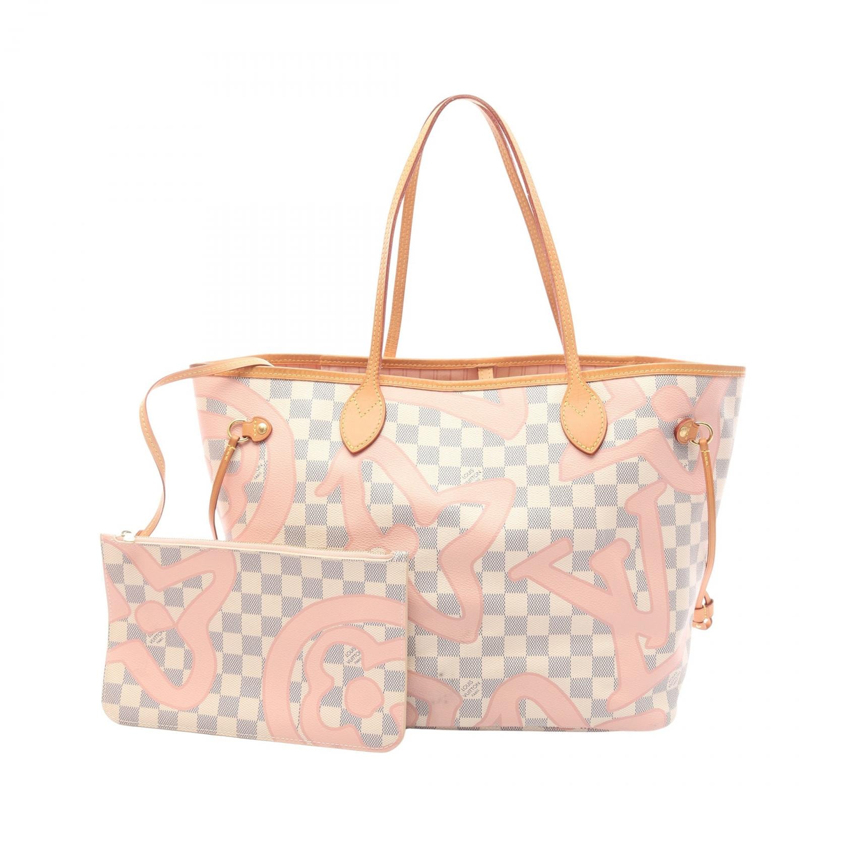 ルイ・ヴィトン LOUIS VUITTON ネヴァーフルMM トートバッグ バッグ PVCコーティングキャンバス レザー ダミエ・アズール ローズバレリーヌ レディース ホワイト系 / ピンク系 N41050 【中古】