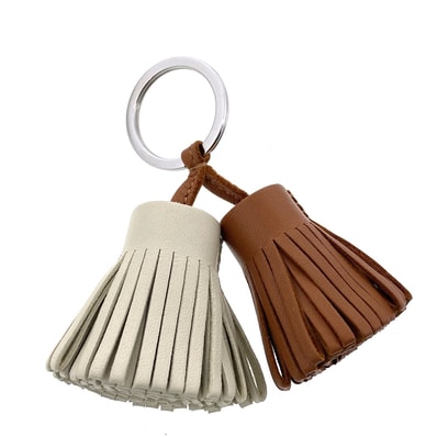 HERMES エルメス カルメン ウノドス ゴールド*クレ キーリング レザー 真鍮 ブラウン ホワイト ユニセックス【中古】