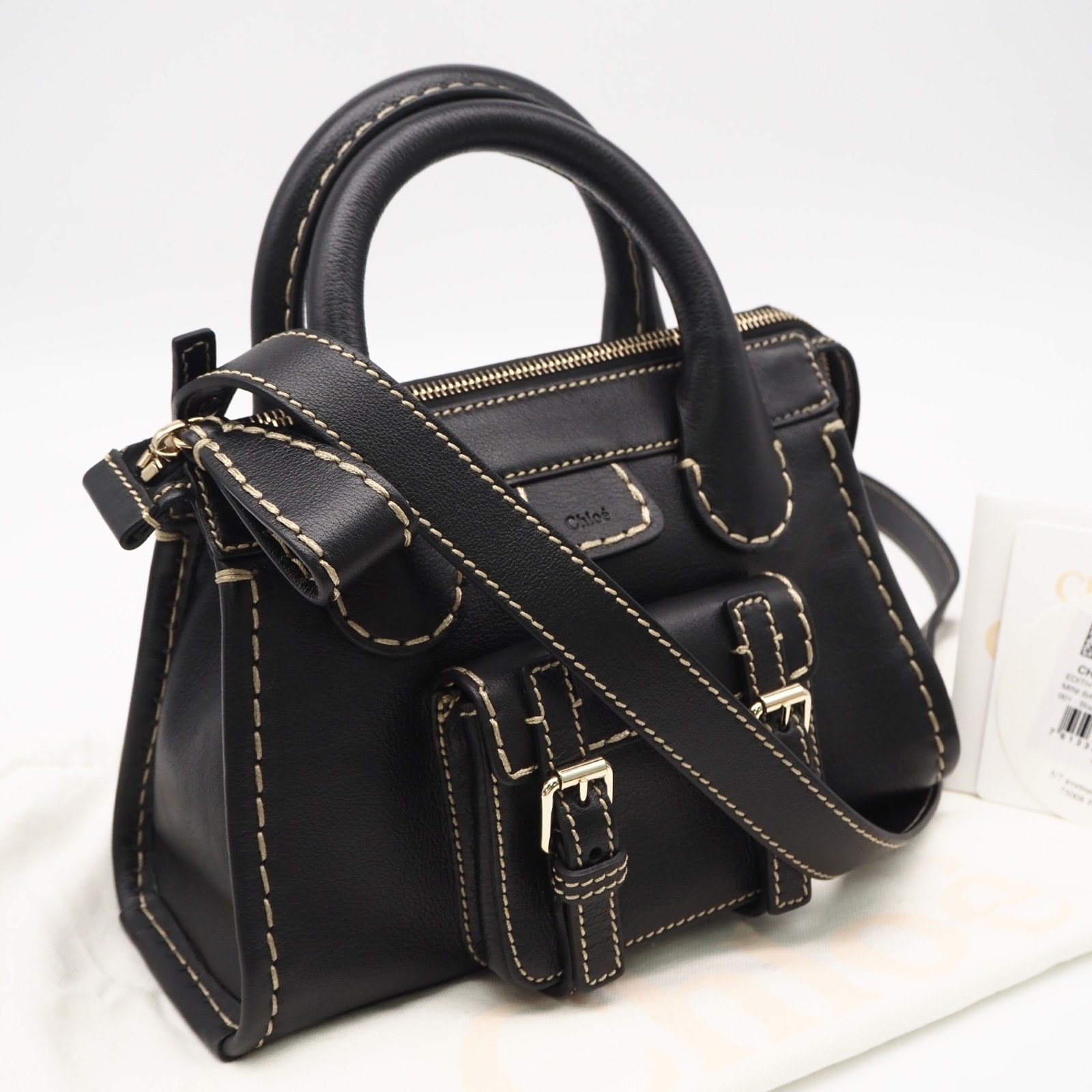 美品 Chloe クロエ レザー エディス ミニ 2WAYバッグ CHC21WS451F43 001 2wayハンドバッグ ブラック レザー レディース