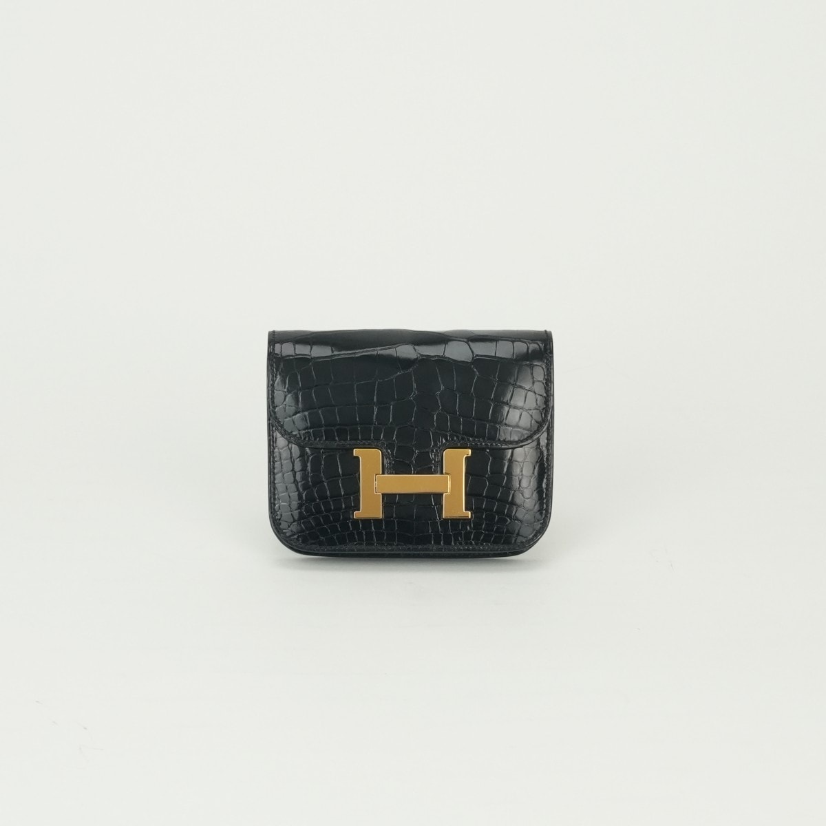 エルメス HERMES コンスタンススリム コンスタンス スリム 財布 二つ折り財布 ミニ財布 ミニウォレット アリゲーター クロコダイル ノワール Noir ブラック Black 黒 ゴールド金具