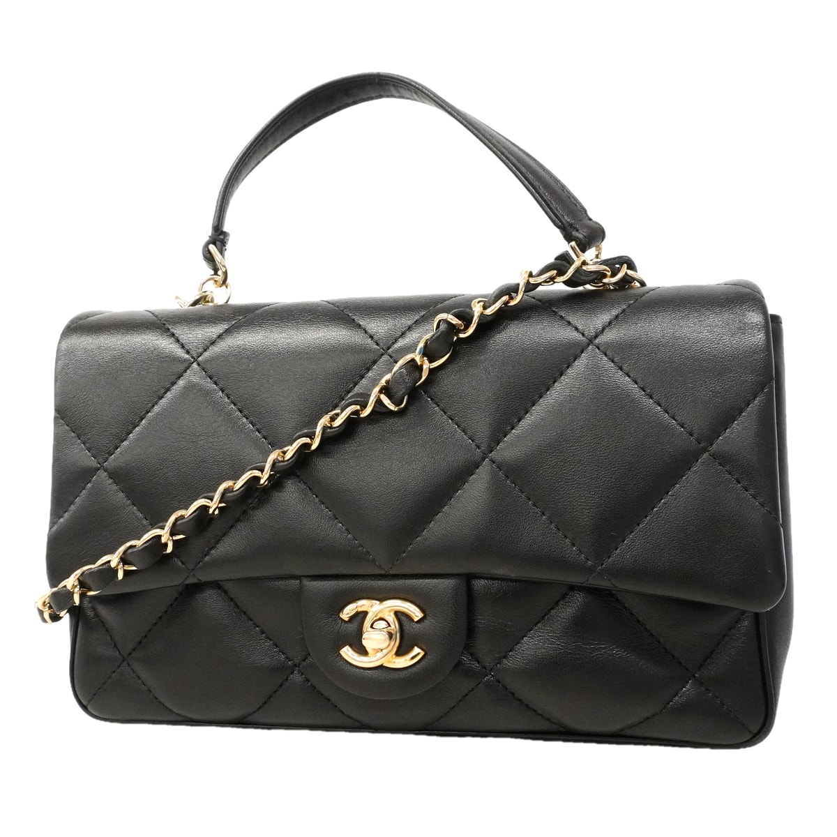 ★SALE【6hc2618】シャネル ハンドバッグ マトラッセ チェーンショルダー ラムスキン ブラック ゴールド金具 2wayバッグ【中古】レディース