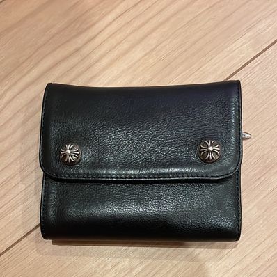 Chrome Hearts Wave Mini Cross Ball Button Leather Wallet "Black/Silver"