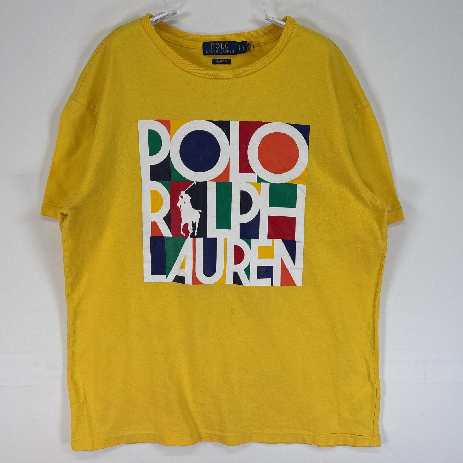 古着 ポロ・ラルフローレン POLO RALPH LAUREN 半袖Tシャツ プリント ロゴ クルーネック S  イエロー メンズ