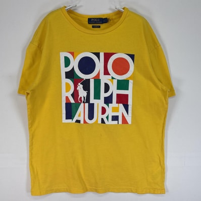 古着 ポロ・ラルフローレン POLO RALPH LAUREN 半袖Tシャツ プリント ロゴ クルーネック S イエロー メンズ