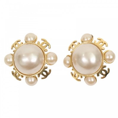 CHANEL シャネル イヤリング ココマーク ココ サークル アクセサリー ヴィンテージ GP フェイクパール 2 5 ゴールド レディース 約42.1g 1990年【中古品】