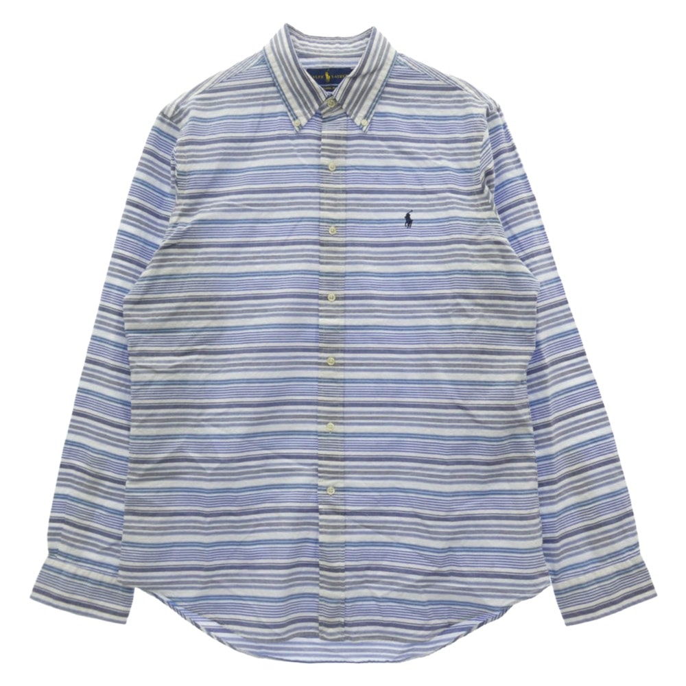 POLO RALPH LAUREN ポロ・ラルフローレン 長袖シャツ 胸ロゴ刺繍 ボーダー 長袖 シャツ ホワイト系 ブルー系 L【中古】