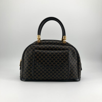 CELINE(セリーヌ) マカダム柄 ゴールドの金具 ハンドバッグ ダークブラウン